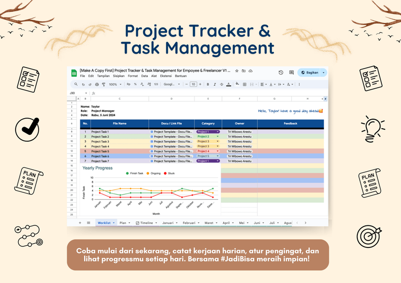 Highlight image 1 for Excel Project Management Template (All in One Page)