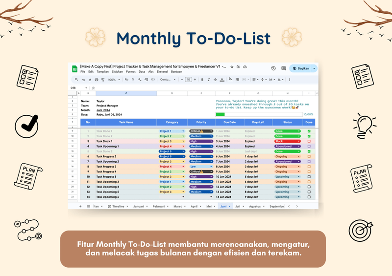 Highlight image 4 for Excel Project Management Template (All in One Page)