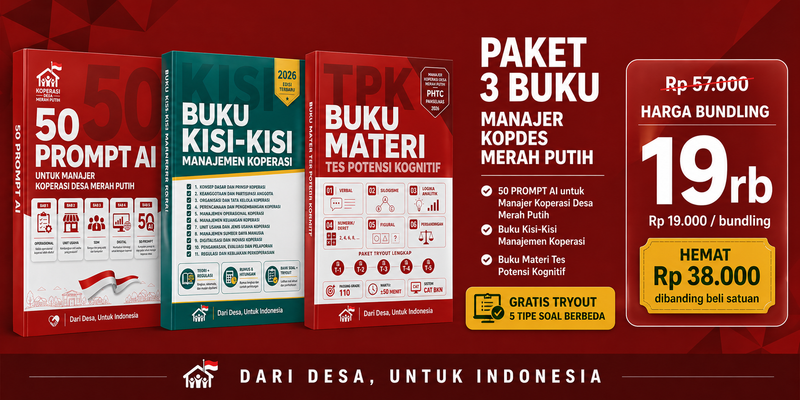 Highlight image 1 for 📦 BUNDLING 3 Buku + 10 Paket Tryout Soal — Manajer Kopdes Merah Putih | Prompt AI + Manajemen + TPK PHTC Panselnas 2026