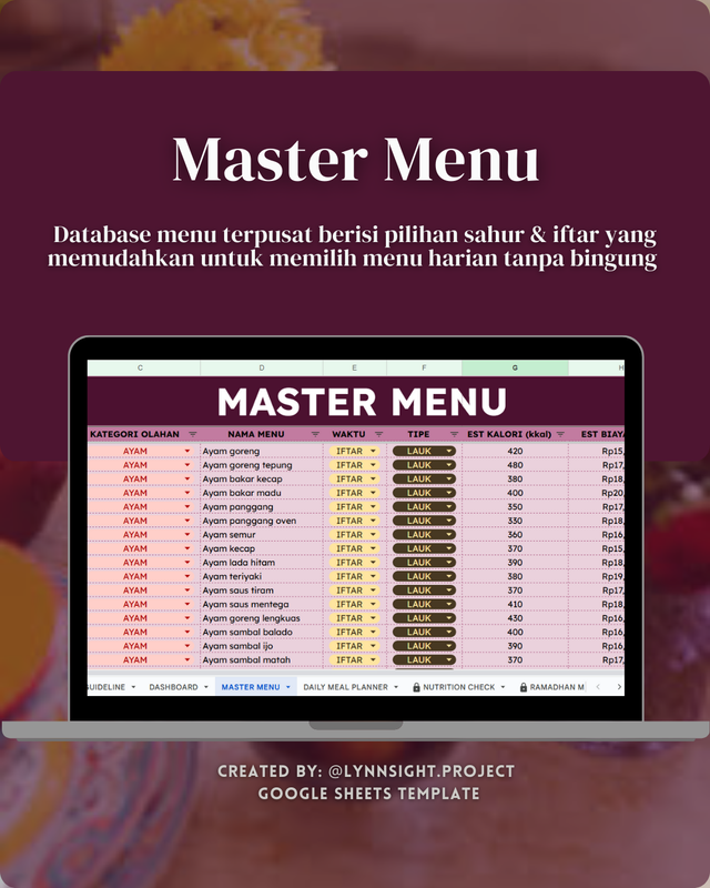 Highlight image for Ramadhan Iftar & Sahur Planner - Memasak Lebih Bijak Selama Ramadhan (Google Sheet/Spreadsheet Template not Excel)