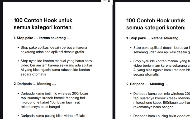 Highlight image 3 for 100 Contekan Hook Konten 