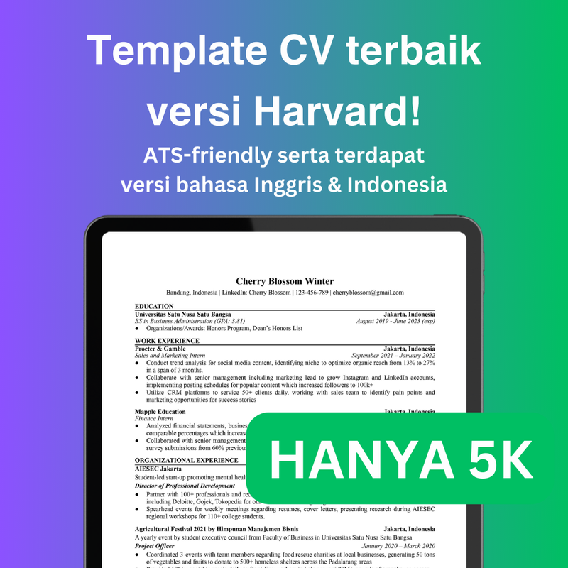 Highlight image 1 for Template CV Terbaik versi Harvard! (Tembus ATS!) + BONUS REKAMAN WEBINAR CV REVIEW