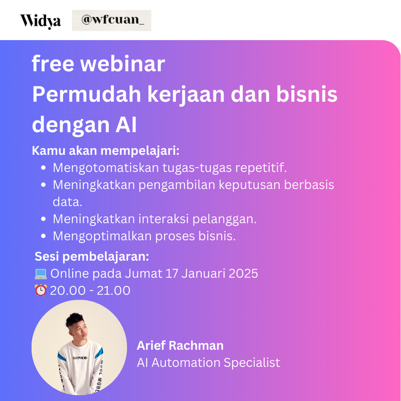 Highlight image for WEBINAR: AI UNTUK PEKERJAAN (SETELAH DAFTAR GABUNG KE GRUP WA. LINK ZOOM DIKASIH DI GRUP WA!)