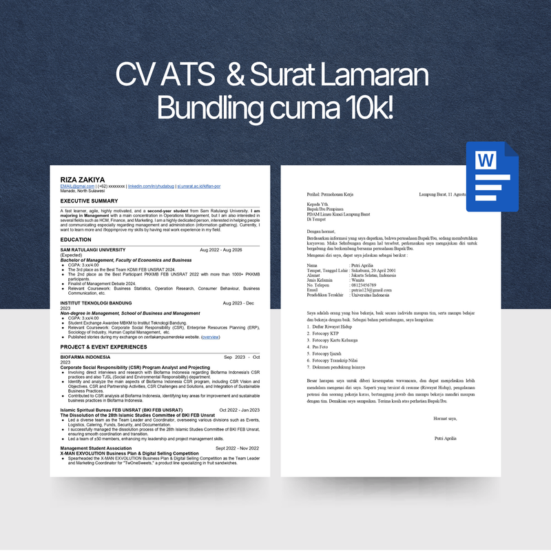 Image for CV ATS + Surat Lamaran cuma 