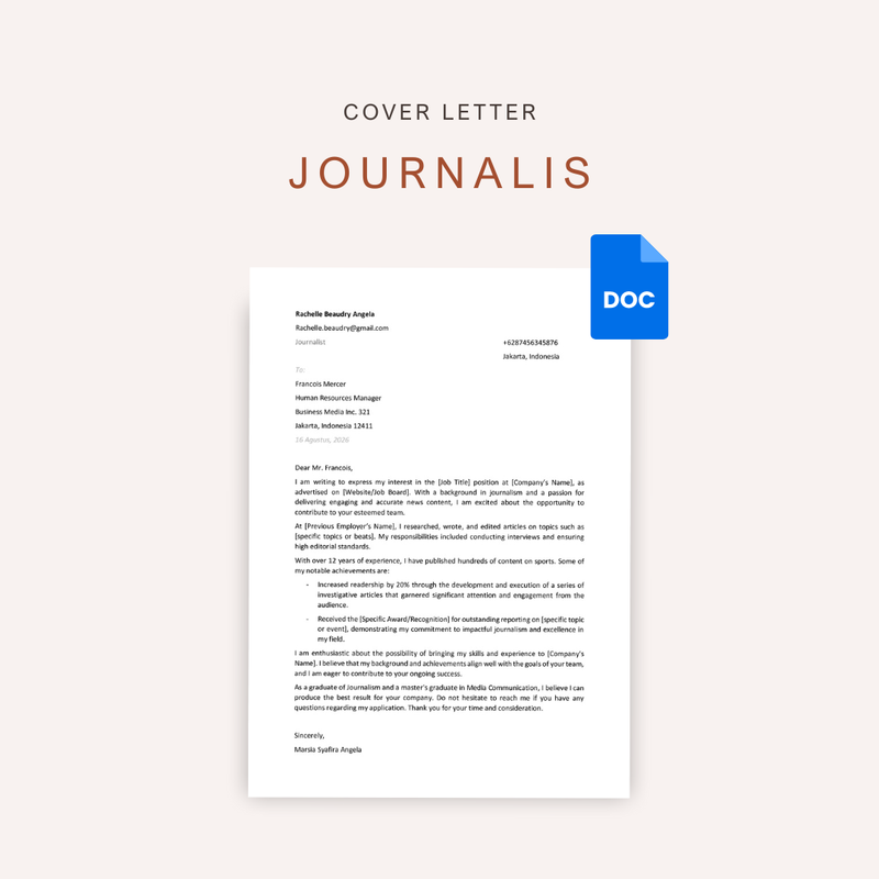 Highlight image 1 for JOURNALIST - Cover Letter English Version (HARI TERAKHIR PROMO)