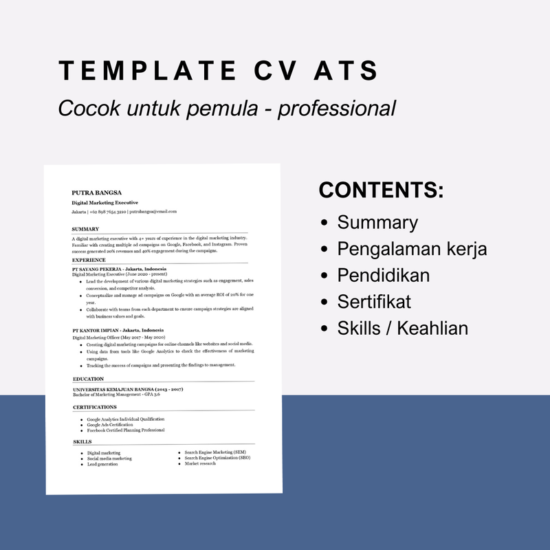 Highlight image for CV ATS [B.Indo] untuk Minim Pengalaman to Professional