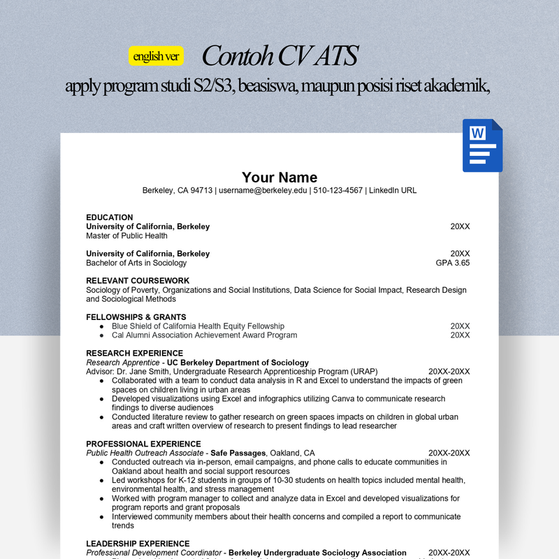 Highlight image for CV Grad School (apply S2/S3, beasiswa / riset akademik)