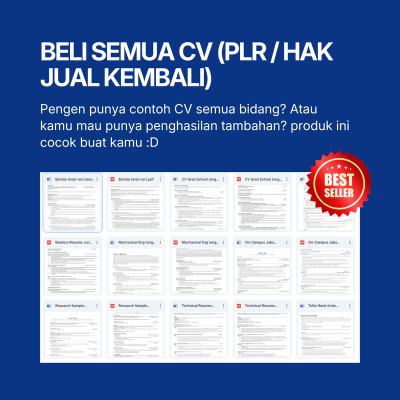 Highlight image for BELI SEMUA KUMPULAN CONTOH CV (PLR / HAK JUAL KEMBALI)
