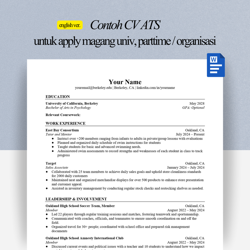 Highlight image for First Year Resume untuk apply magang, part-time / organisasi 