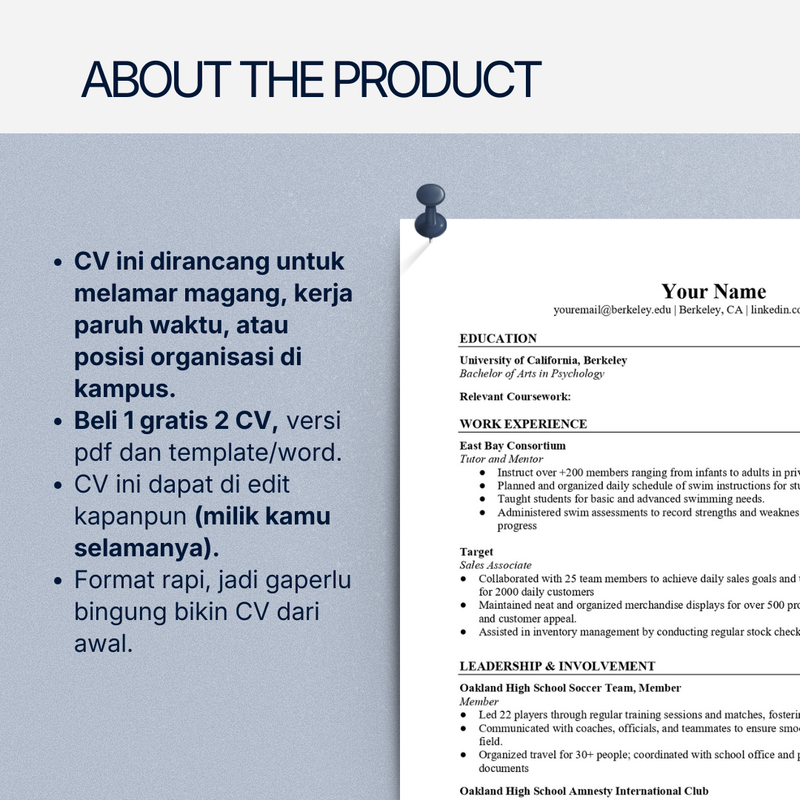 Highlight image for First Year Resume untuk apply magang, part-time / organisasi 
