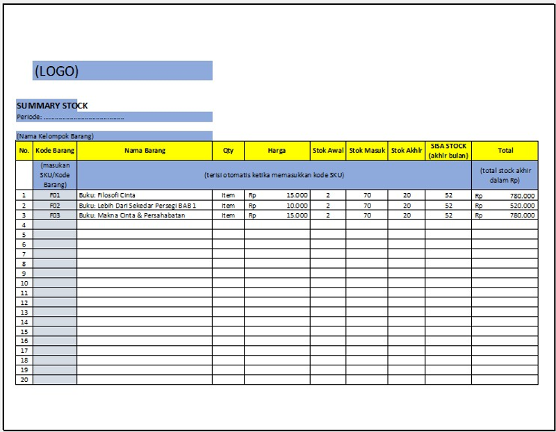 Highlight image 2 for Form Summary Stock - Template Excel Siap Pakai untuk Rangkuman Stok Barang