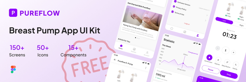 Highlight image for FREE UI KIT! Pureflow Breast Pump App UI Kit