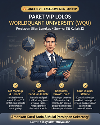 image for (299 RIBU) Paket VIP Lolos WQU: Paket Lengkap Tes + 15+ Video Panduan Kuliah WQU + Konsultasi 1-on-1 & Grup Lifetime button