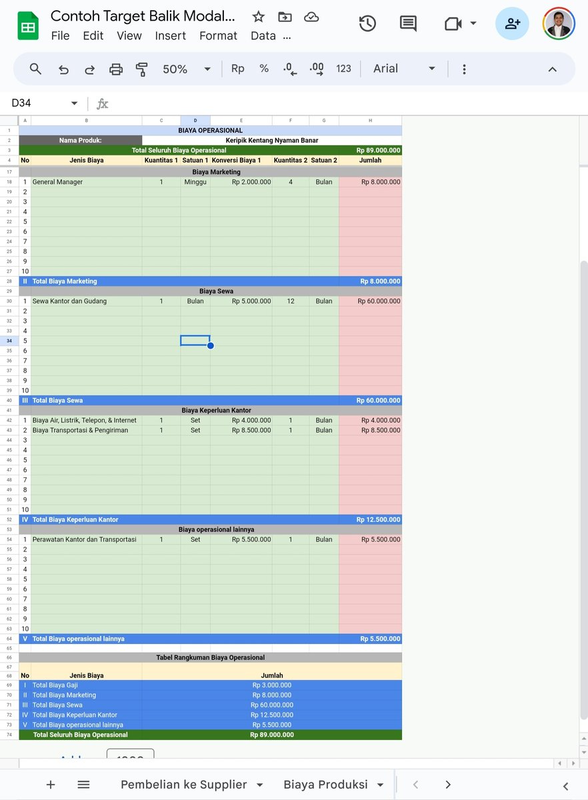 Highlight image 2 for Template Google Spreadsheet dan Excel Cara Menghitung Target Balik Modal (BEP) Beserta Contohnya