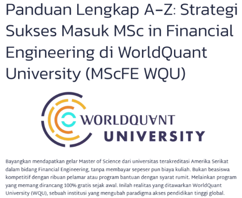 Highlight image for Ebook Panduan Lengkap Cara Masuk S2 MScFE WorldQuant University
