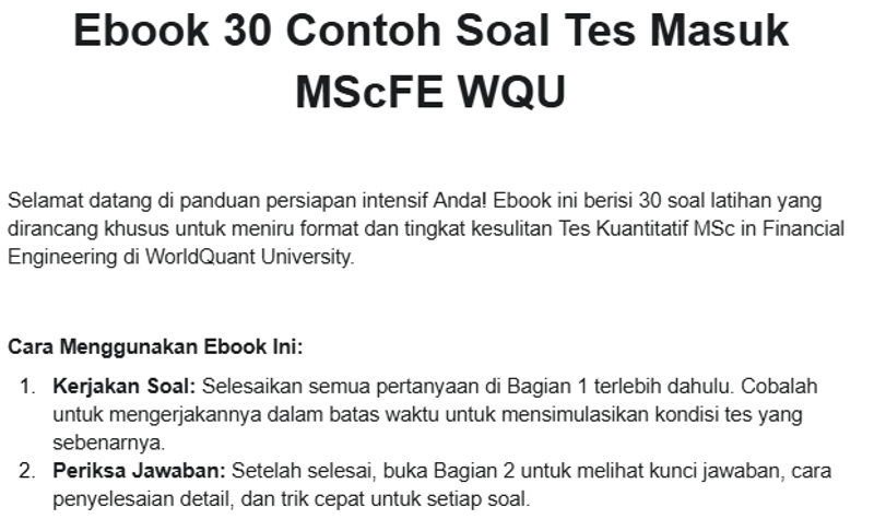 Highlight image for PDF 30 Contoh Soal Tes Masuk MScFE WorldQuant University + Pembahasan Lengkap