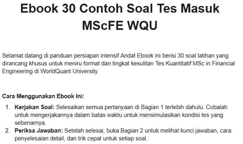 Highlight image for Paket VIP Lolos WQU: Paket Lengkap Tes (Mockup & Ebook) + 15+ Video panduan kuliah + Konsultasi 1-on-1 & Grup Lifetime