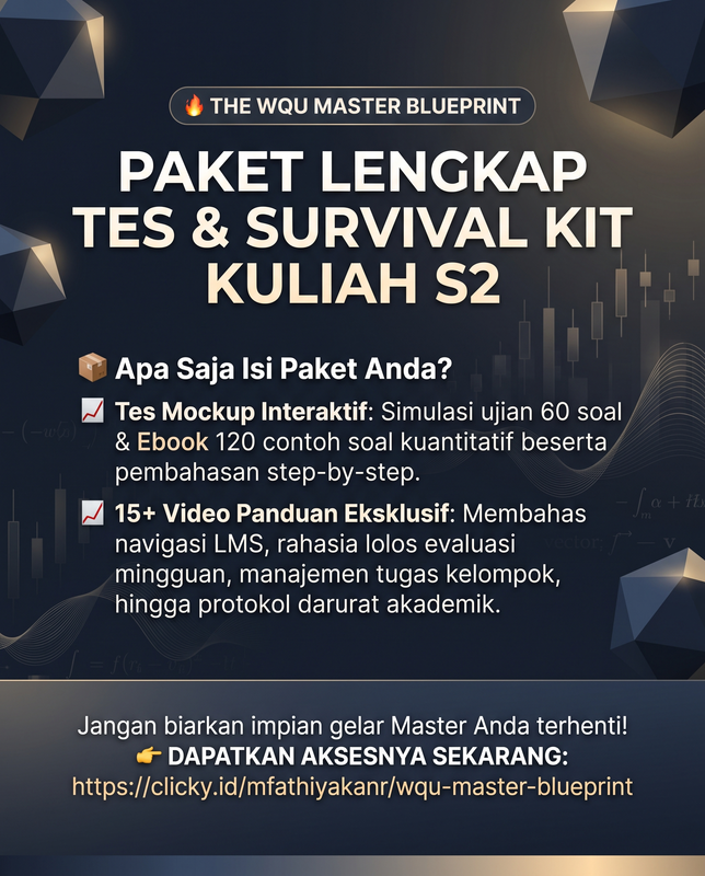 Highlight image for Paket WQU Master Blueprint: Paket Lengkap (Tes Mockup & Ebook) dan 15+ Video panduan pengalaman kuliah