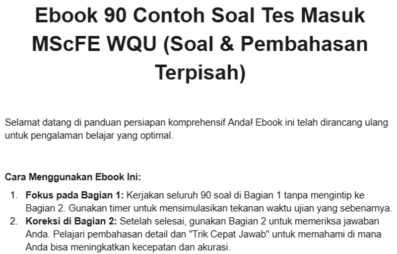Highlight image for Paket WQU Master Blueprint: Paket Lengkap (Tes Mockup & Ebook) dan 15+ Video panduan pengalaman kuliah