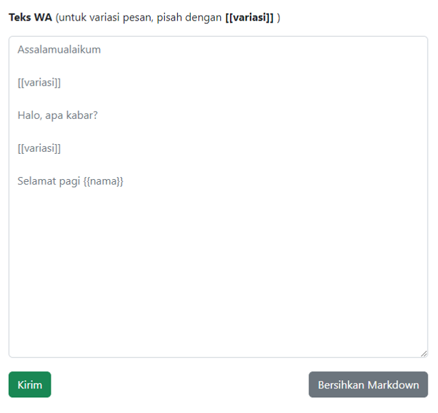 Tampilan Input Teks WA