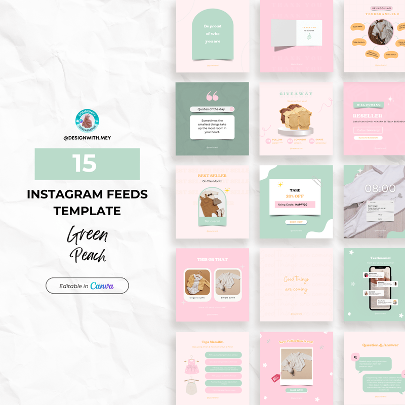 Highlight image for [Template] Instagram Feeds Bantu Level Up Visual Branding - Green Peach Aesthetic Minimalist