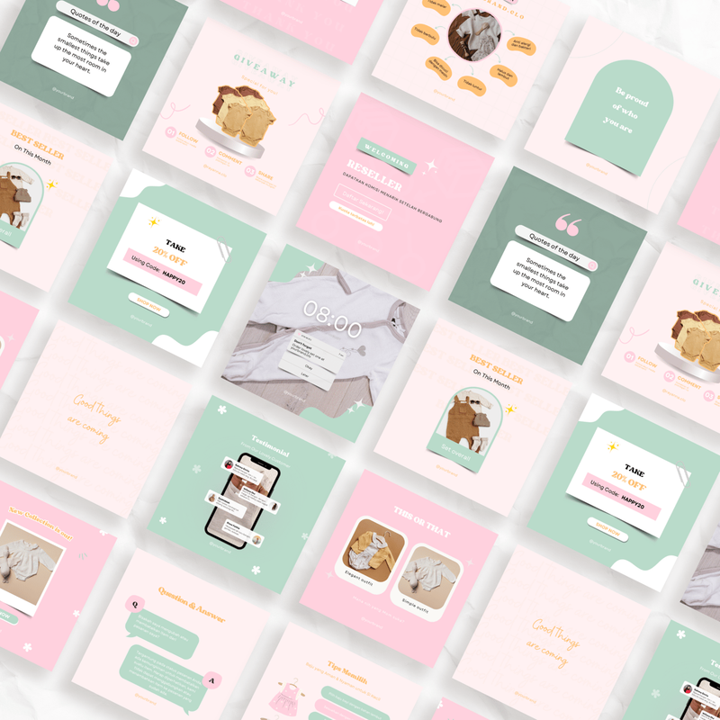 Highlight image for [Template] Instagram Feeds Bantu Level Up Visual Branding - Green Peach Aesthetic Minimalist
