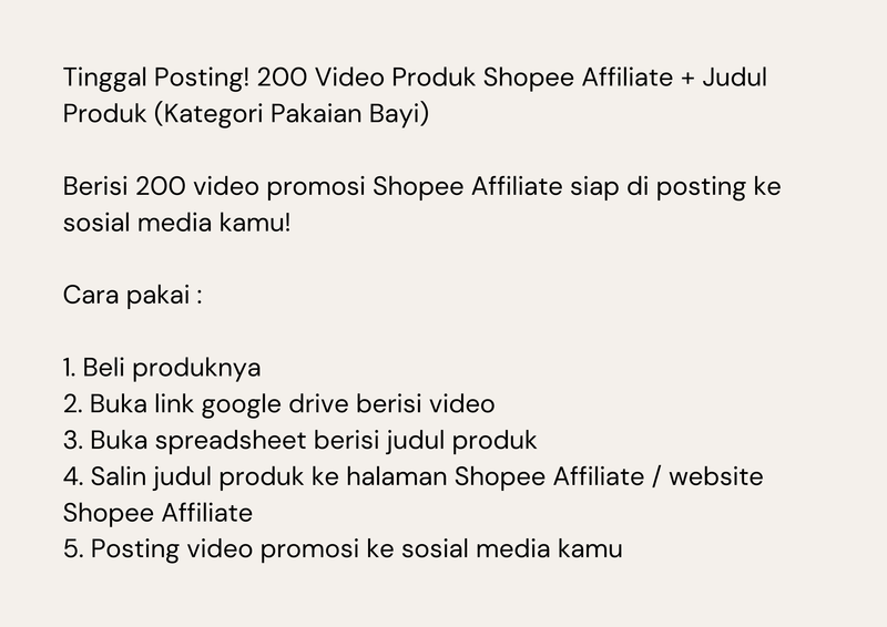 Highlight image 2 for Tinggal Posting! 200 Video Produk Shopee Affiliate + Judul Produk (Kategori Pakaian Bayi)