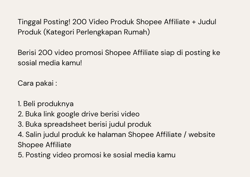 Highlight image 2 for Tinggal Posting! 200 Video Produk Shopee Affiliate + Judul Produk (Kategori Perlengkapan Rumah)