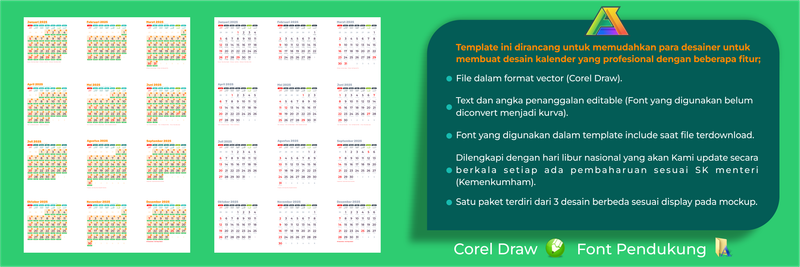 Highlight image for Template Kalender 2025 Vector Versi 2 (Editable)