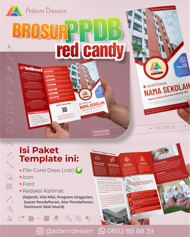 Template Desain Brosur PPDB RED CANDY (Lipat Tiga)