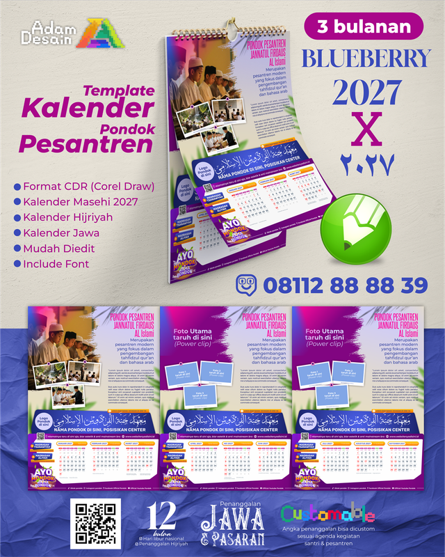 Highlight image for Template Desain Kalender Pondok Pesantren 3 Bulanan Blueberry