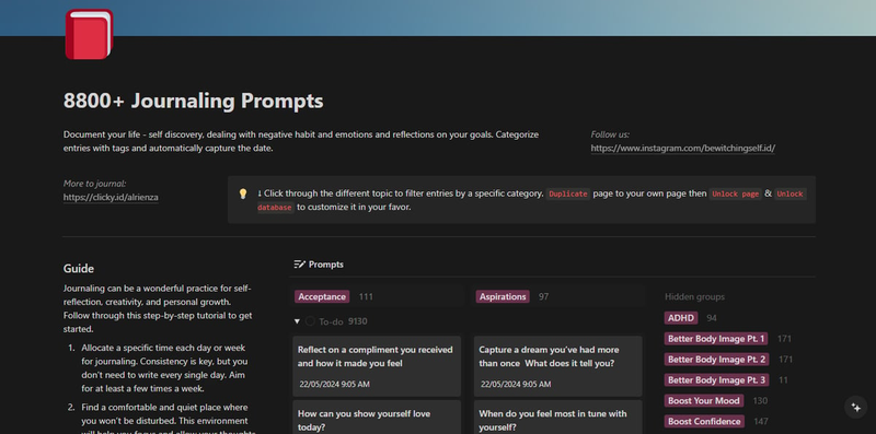 Highlight image for [Notion Template] 8800+ Journaling Prompts