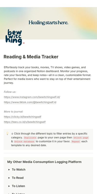 Highlight image 3 for [Notion Template] Media Tracker: Log Book, Movie, Podcast, TV & Game