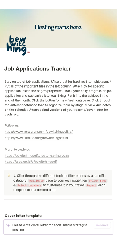 Highlight image 6 for [Notion Template] All-in-One Job Application Tracker: Manage, Store and Reflect
