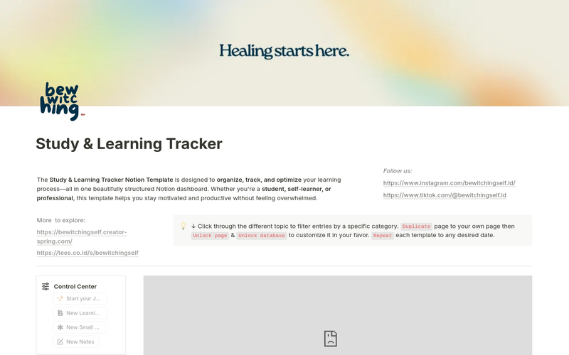 Highlight image 2 for [Notion Template] Study & Learning Tracker: Academic Planner, Knowledge Hub, Notes, Course Planning & Skill Tracking