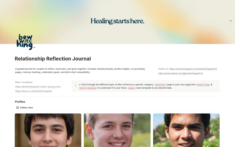 Highlight image 2 for [Notion Template ] Relationship Reflection & Compatibility Journal – Guided Prompts, Birth Chart Sync & Co-Journaling 