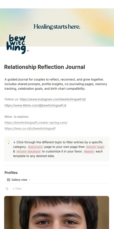 Highlight image 6 for [Notion Template ] Relationship Reflection & Compatibility Journal – Guided Prompts, Birth Chart Sync & Co-Journaling 