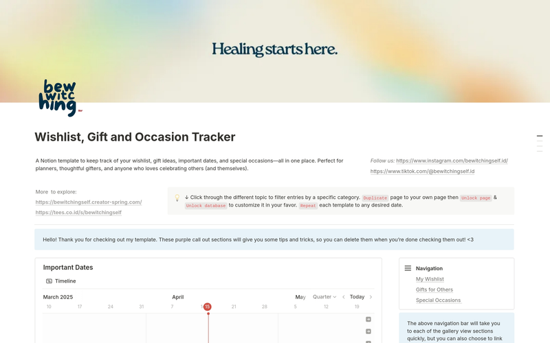 Highlight image 2 for [Notion Template] Wishlist & Gift Planner – Birthdays, Holidays, Life Milestones