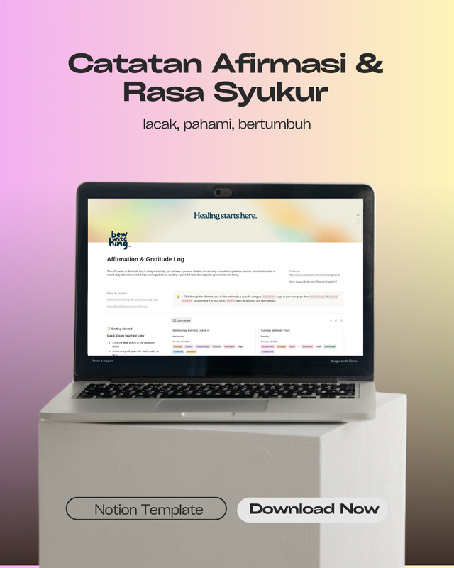 Highlight image for [Notion Template 2026] Catatan Afirmasi & Rasa Syukur: Habit, Mindset, Growth
