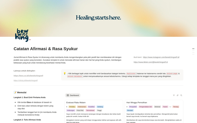 Highlight image for [Notion Template 2026] Catatan Afirmasi & Rasa Syukur: Habit, Mindset, Growth