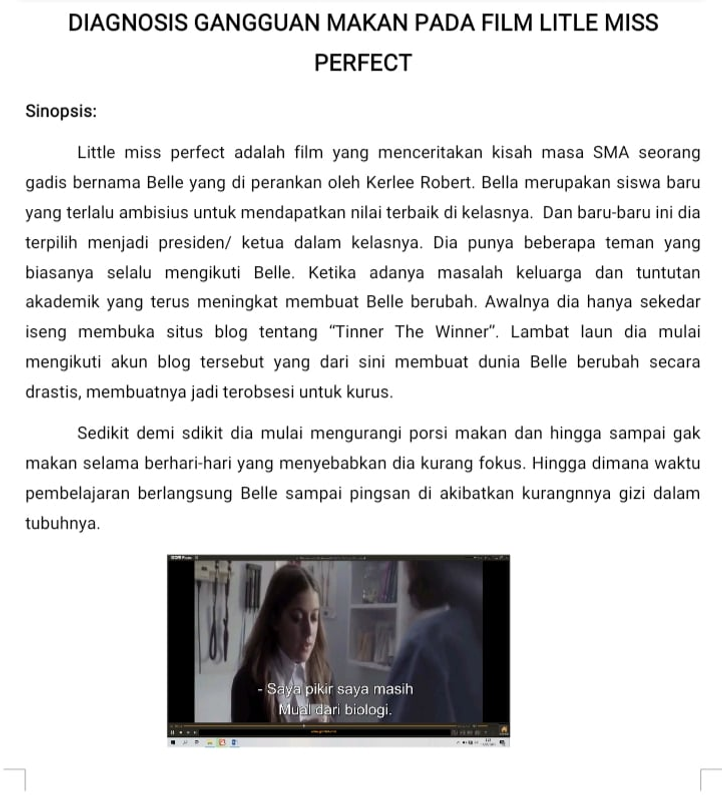 Highlight image for (LAPORAN )DIAGNOSIS GANGGUAN MAKAN PADA FILM LITLE MISS PERFECT