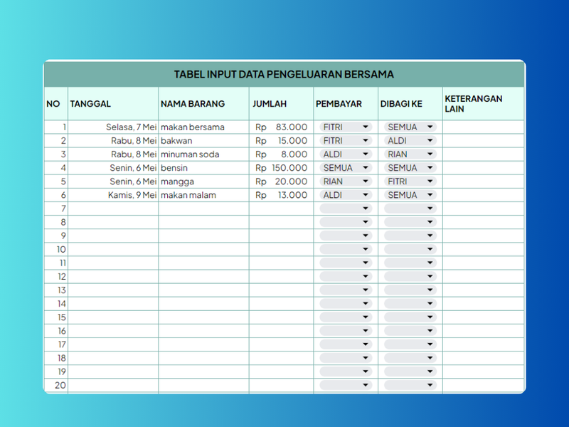 Highlight image 3 for [FREE] Template Split Bill - Versi Indonesia