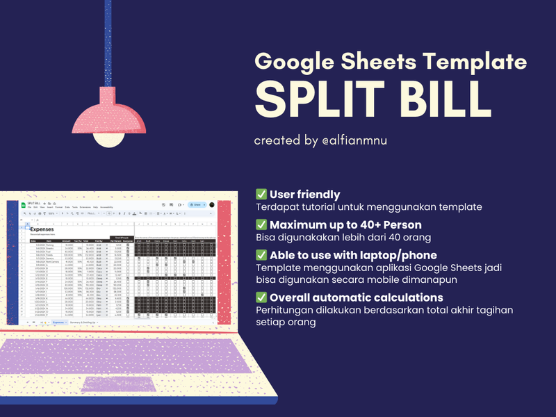 Highlight image for Split Bill up to 50 people - Google Sheets Template