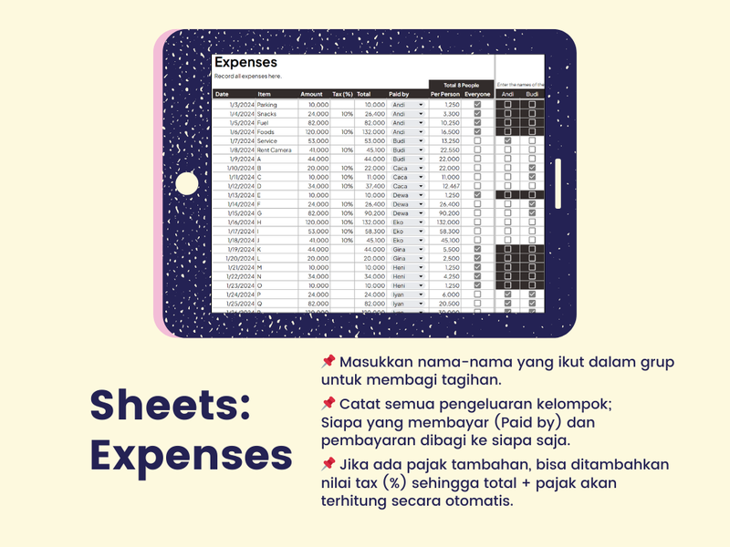 Highlight image for Split Bill up to 50 people - Google Sheets Template