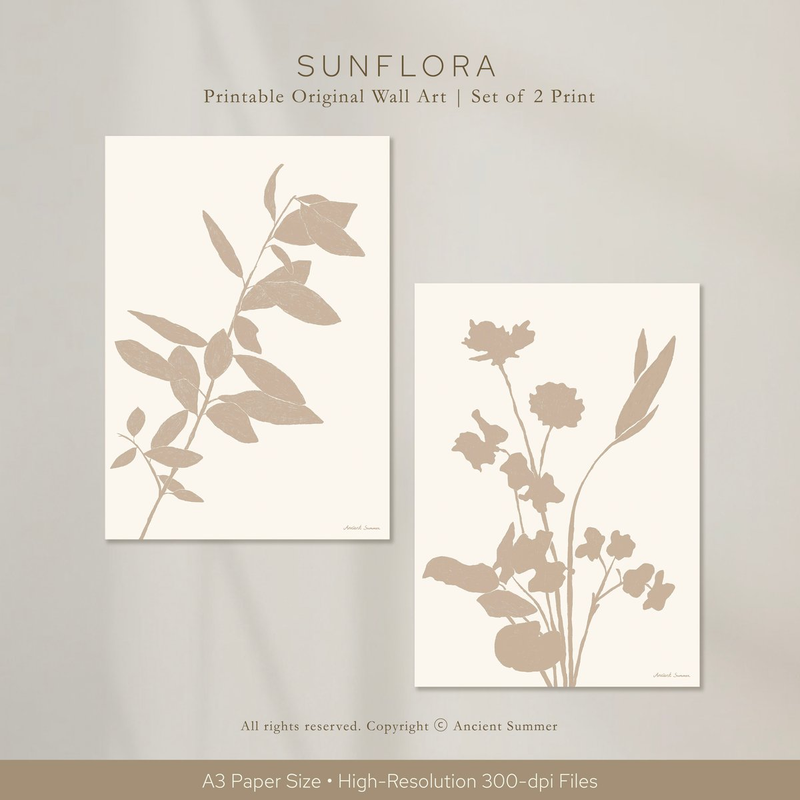 Highlight image 1 for SUNFLORA Abstract Botanical Wall Art |  Digital Download ( Set of 2 Print)