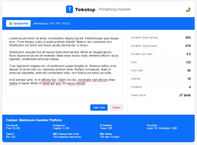 Bonus 2# Tekstop - Penghitung Karakter (Personal Use/ Whitelabel)