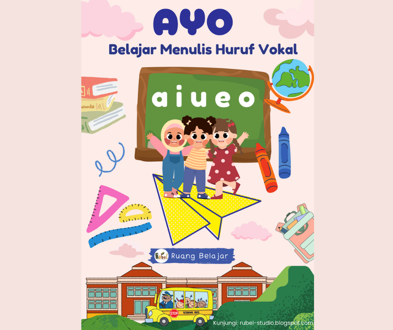 Highlight image 2 for [Gratis] Worksheet / Lembar Belajar mengenal huruf vokal dengan teknik tracing Line untuk PAUD dan TK