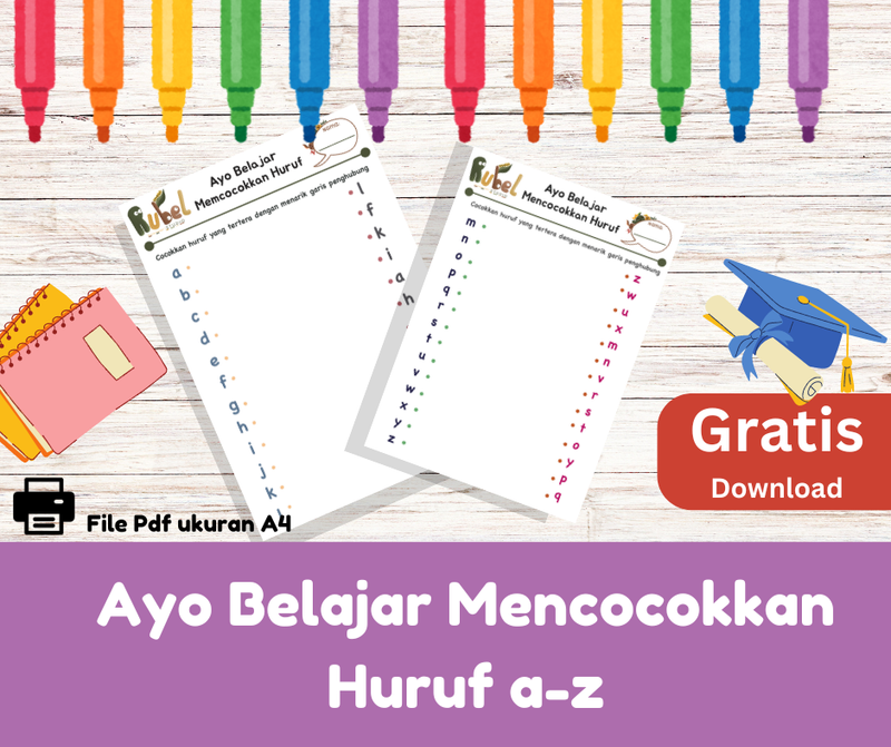 [Gratis] Worksheet / Lembar Belajar mencocokkan huruf a-z untuk anak PAUD dan TK 