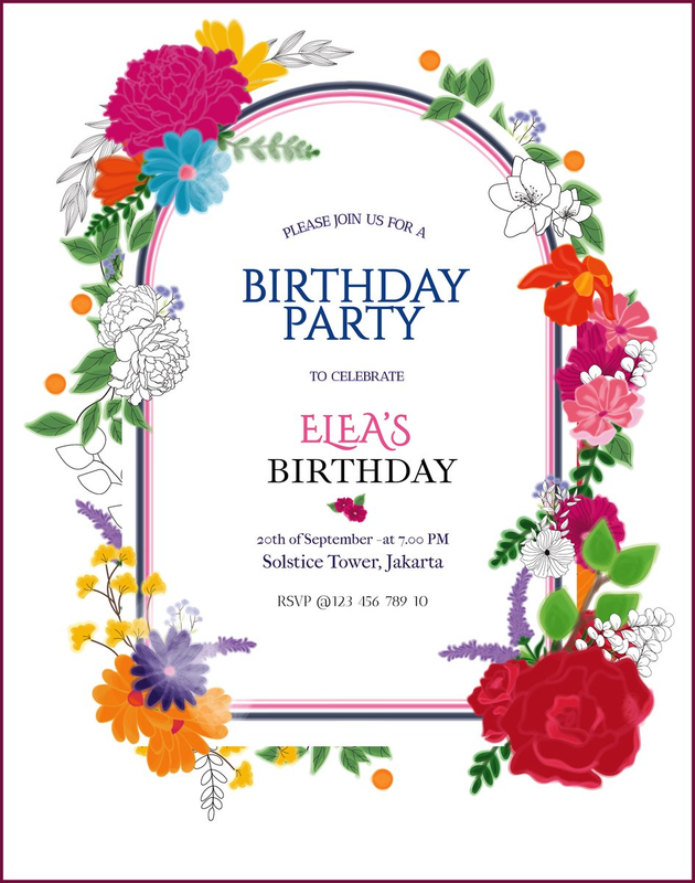 Highlight image 1 for Template Undangan Bertema 'Colorful Floral' Untuk Undangan Pernikahan, Ulang Tahun, Baby Shower dan Lain-Lain