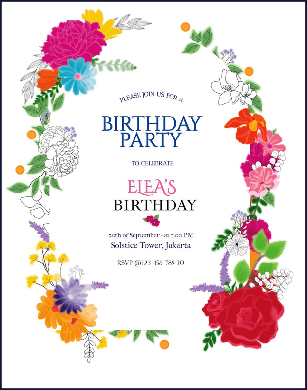 Highlight image 2 for Template Undangan Bertema 'Colorful Floral' Untuk Undangan Pernikahan, Ulang Tahun, Baby Shower dan Lain-Lain